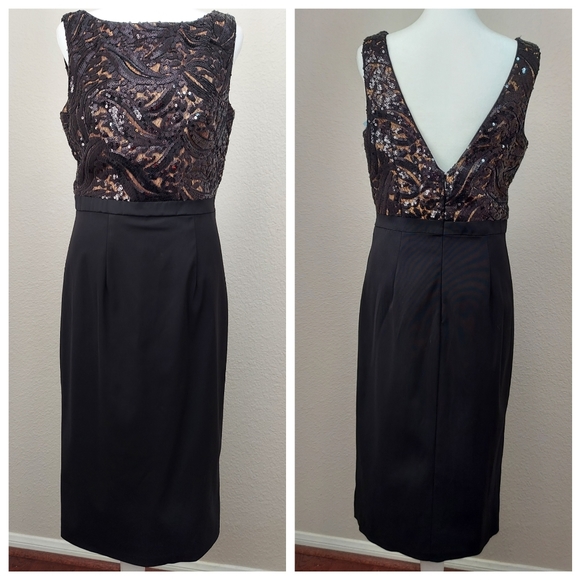 NWT Monique LHuillier Black Sleeveless Dress with Sequin Lace Upper Sz 8 - Picture 3 of 17
